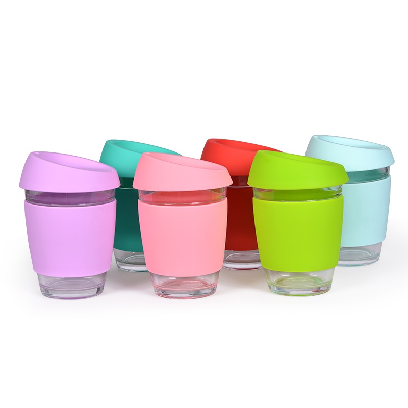 Print Logo Coffee Mug Eco Friendly Travel Keep Glass Reusable Coffee Cup with Silicone Lid